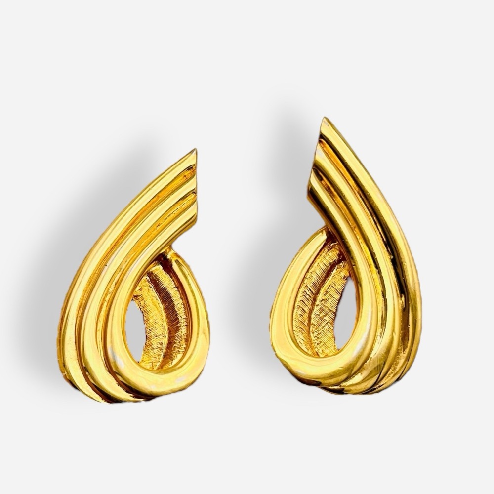 Vintage Napier Clip On Earrings Gold Tone Large Modernist Swirl Screw Back